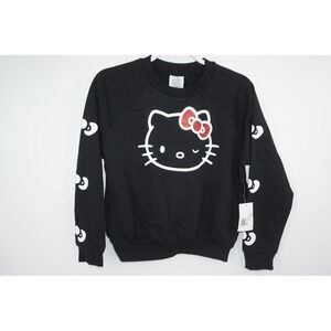 Hello Kitty Sweatshirt Womens Medium Black Crewneck Graphic Sanrio Winking Bow